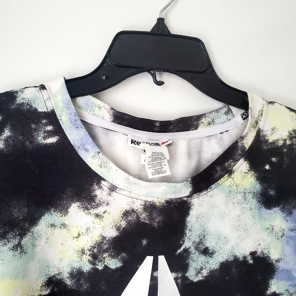 REEBOK LOGO Sweat Shirt Graphic Black Tie Dye Activewear Athleisure Loose Fit - Picture 3 of 9